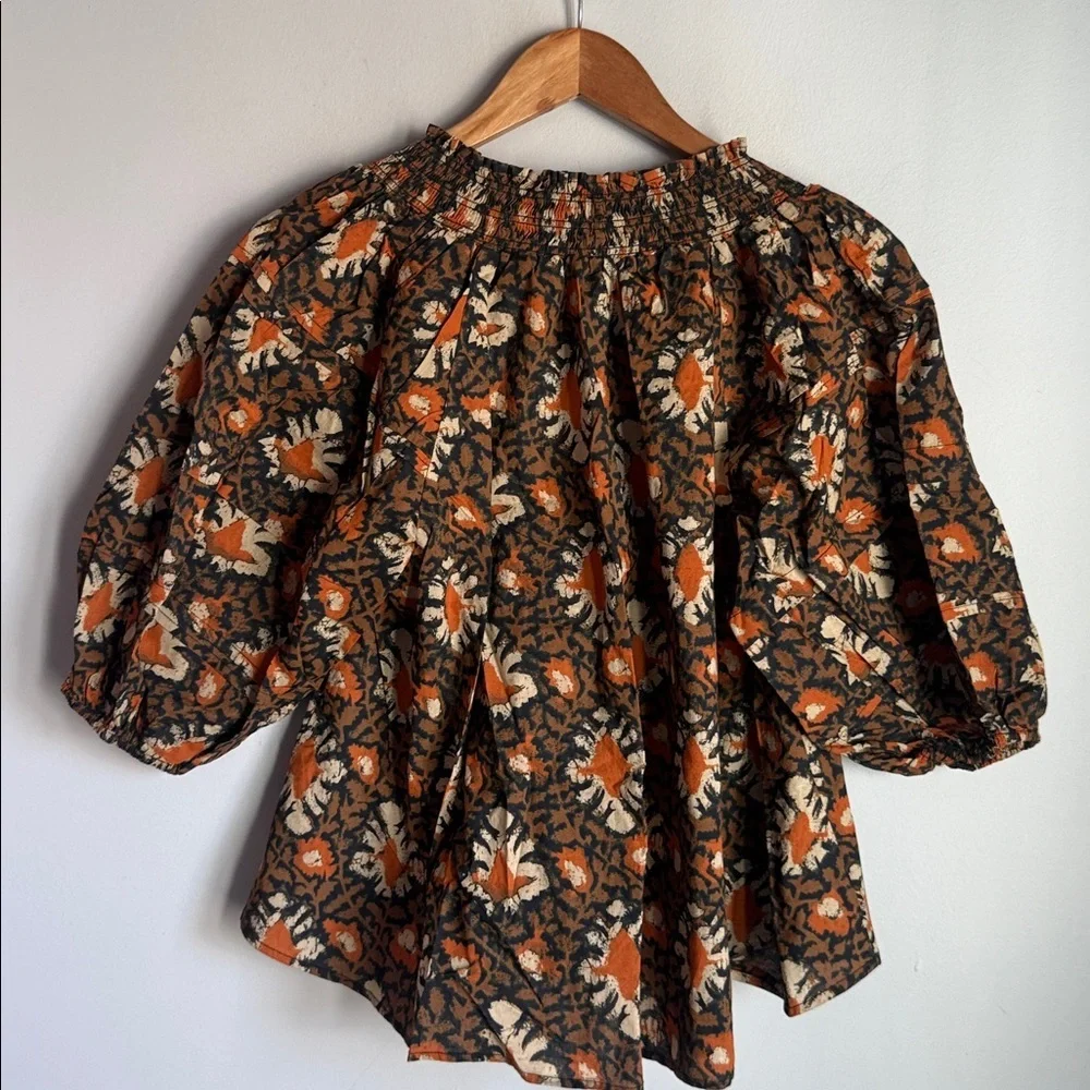 Free People Willow Print Puff Sleeve Blouse Small